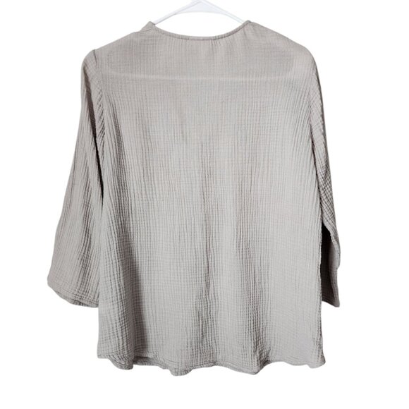 PURE JILL by J.JILL Gauze Cotton Tunic Top Button Front 3/4 Sleeve in‎ Dove XS - Picture 2 of 6